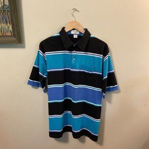VINTAGE 90s Tournament by Arrow Striped Short Sleeve Shirt Blue Size XL 80s